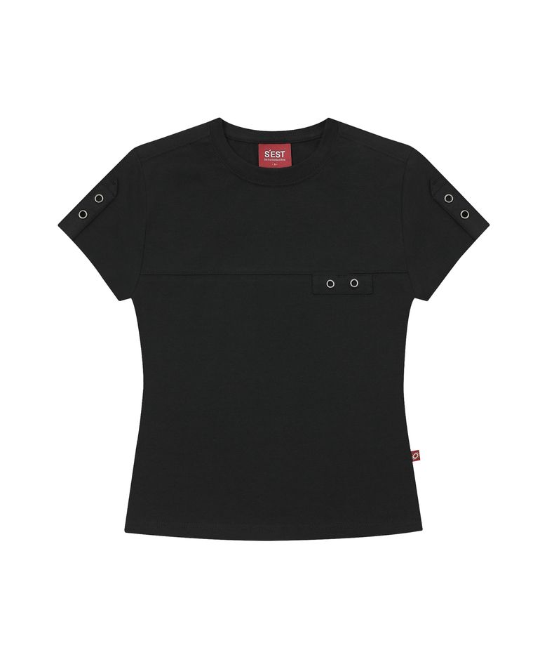 Eyelet Tab-Detail Slim Fit T-shirts Black