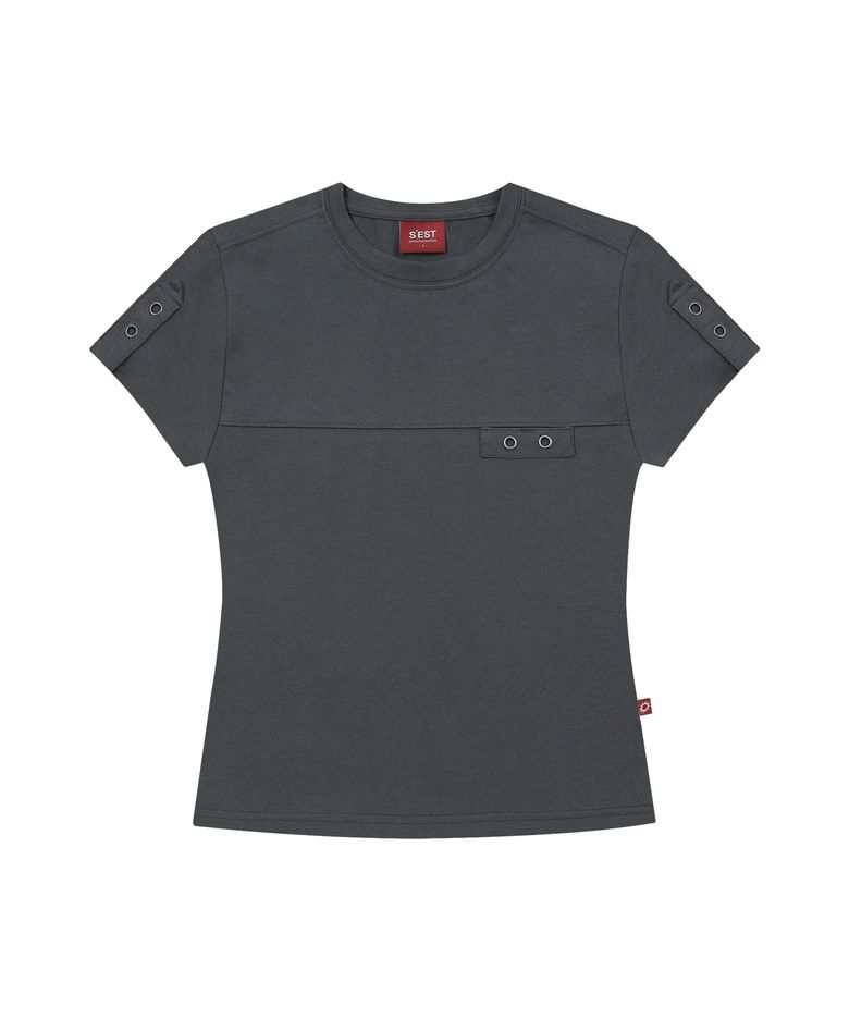 Eyelet Tab-Detail Slim Fit T-shirts Charcoal