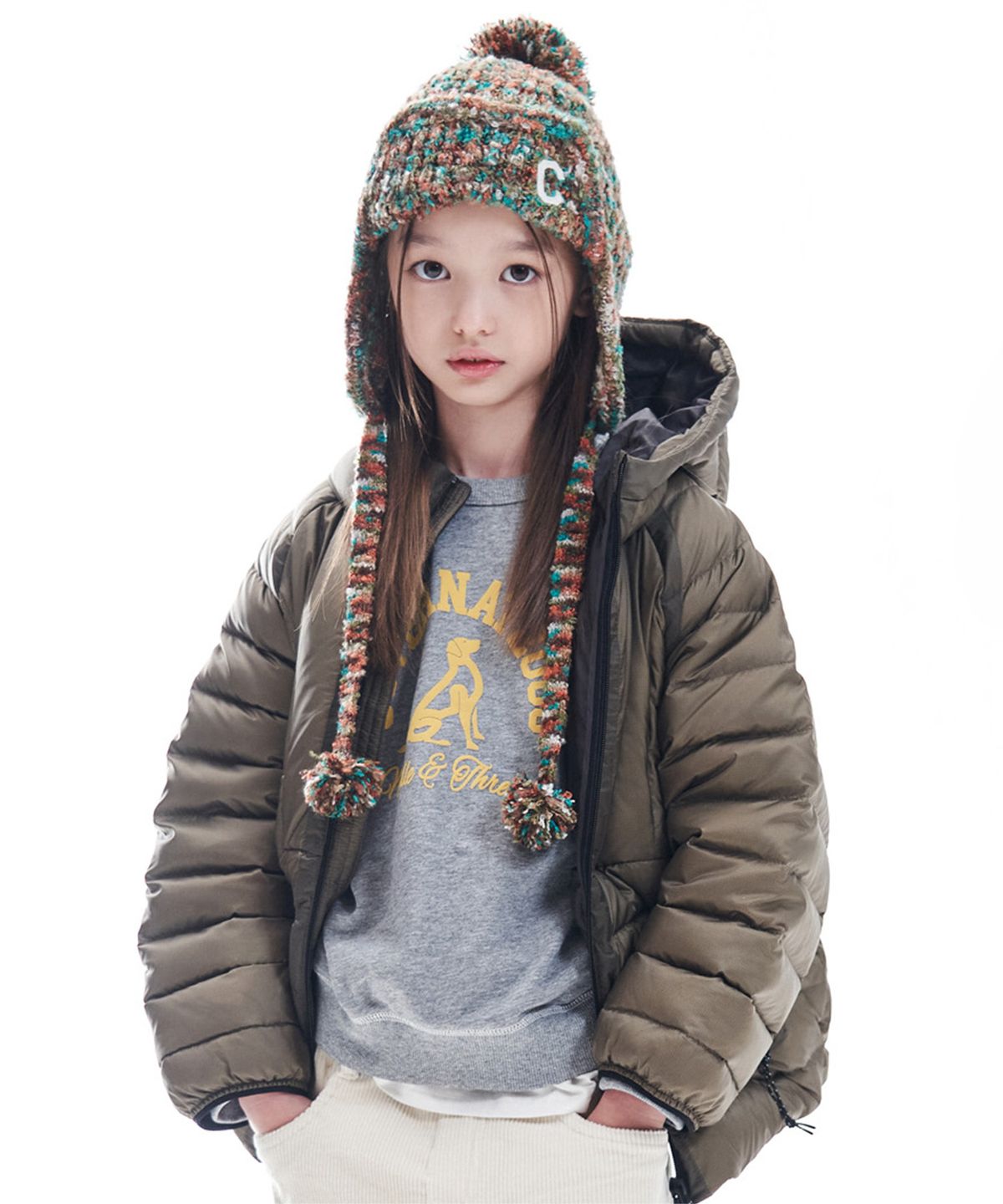 커버낫 키즈(COVERNAT KIDS) 세그먼트 퀼팅 후드경량다운 올리브 CK2604DP15OL