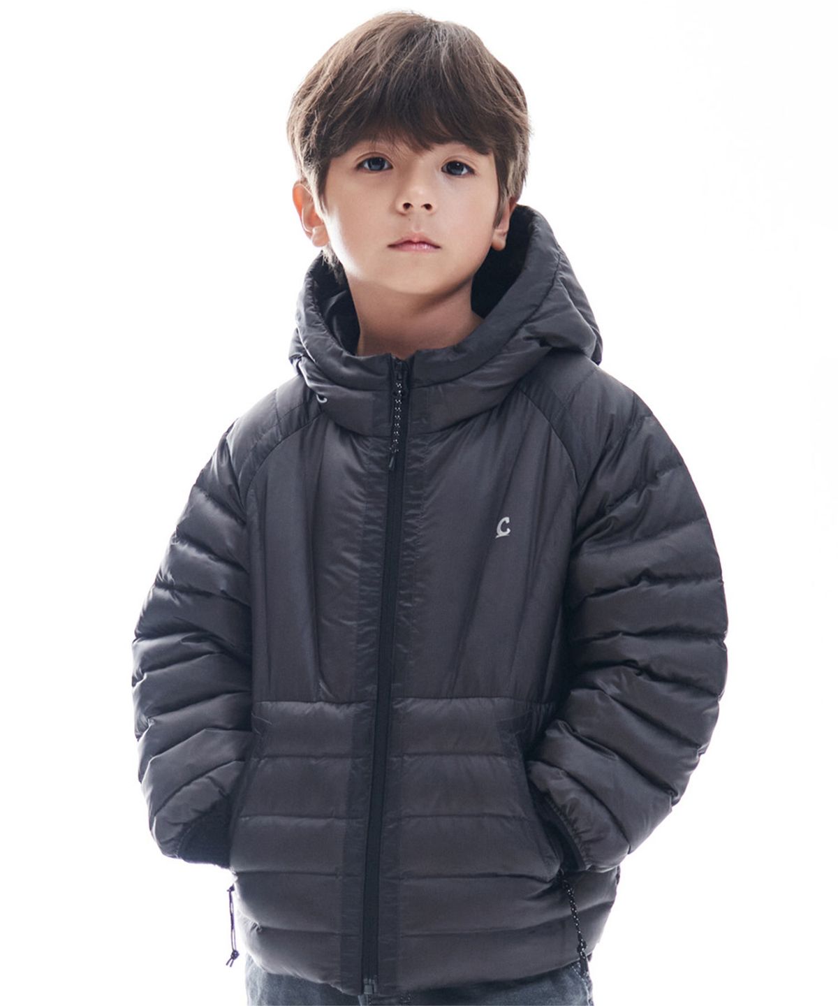커버낫 키즈(COVERNAT KIDS) 세그먼트 퀼팅 후드경량다운 블랙 CK2604DP15BK