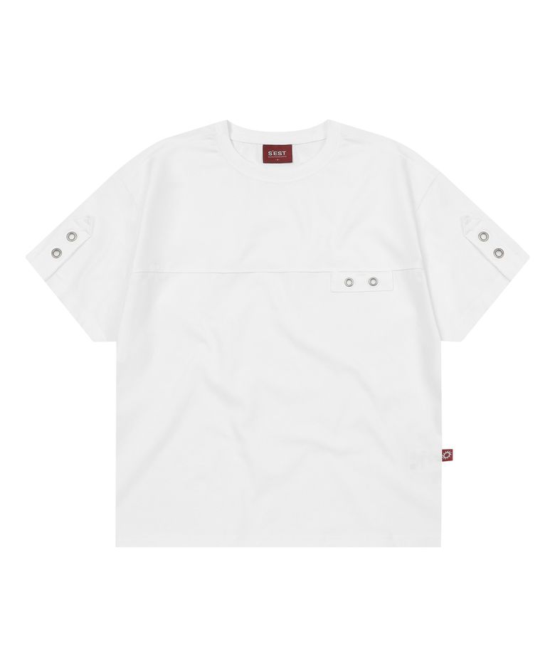 Eyelet Tab-Detail Crop T-shirts White
