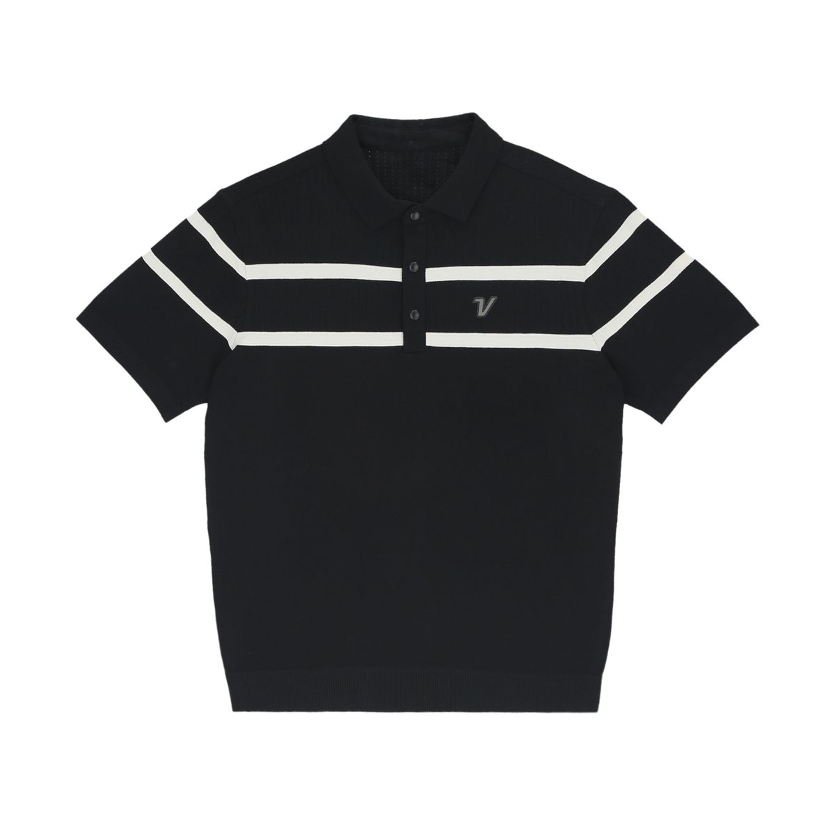 볼빅 골프웨어(VOLVIK GOLFWEAR) 남성 에센셜 라인배색 반팔 니트 VMKTQ381_BK