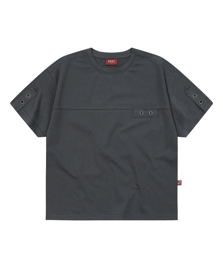 Eyelet Tab-Detail Crop T-shirts Charcoal