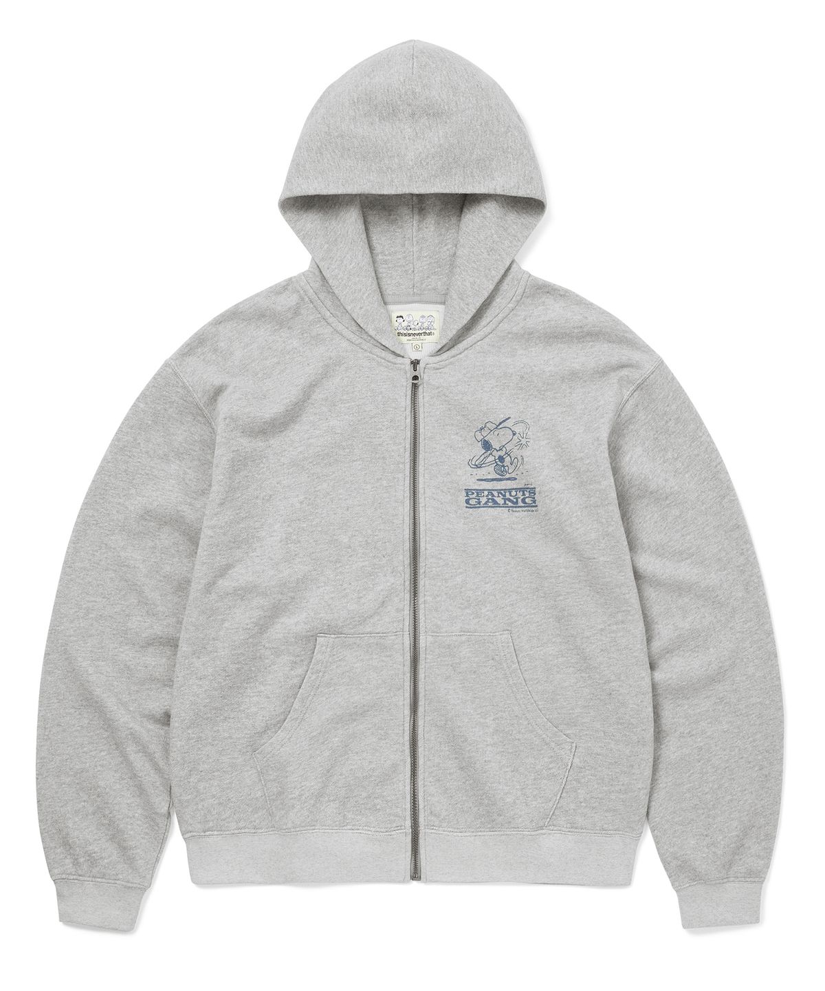 디스이즈네버댓(THISISNEVERTHAT) TNT PEANUTS Zip Up Hoodie Heather Grey