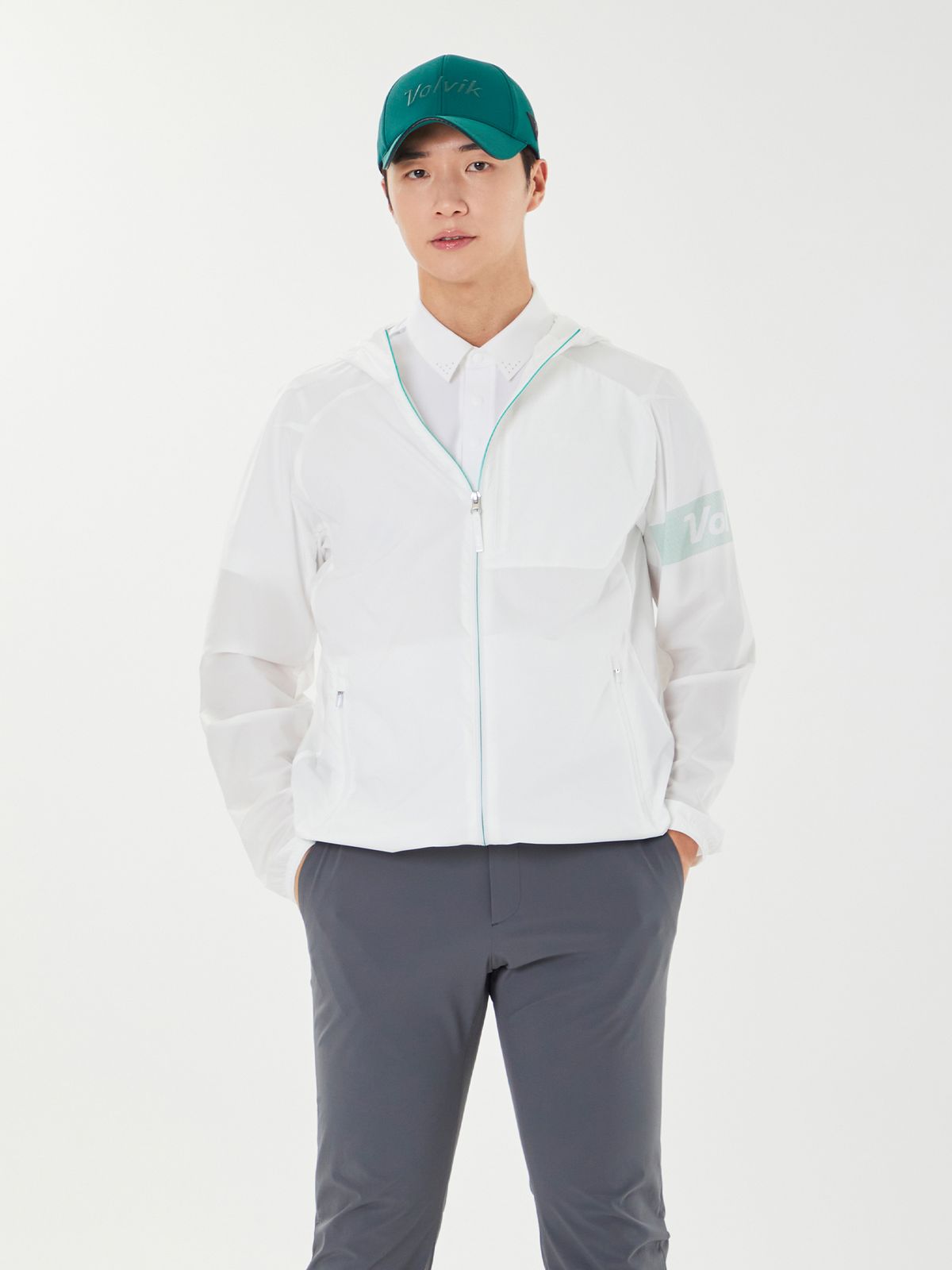 볼빅 골프웨어(VOLVIK GOLFWEAR) 남성 골프 패커블 바람막이 점퍼 VMWBPF02_OW