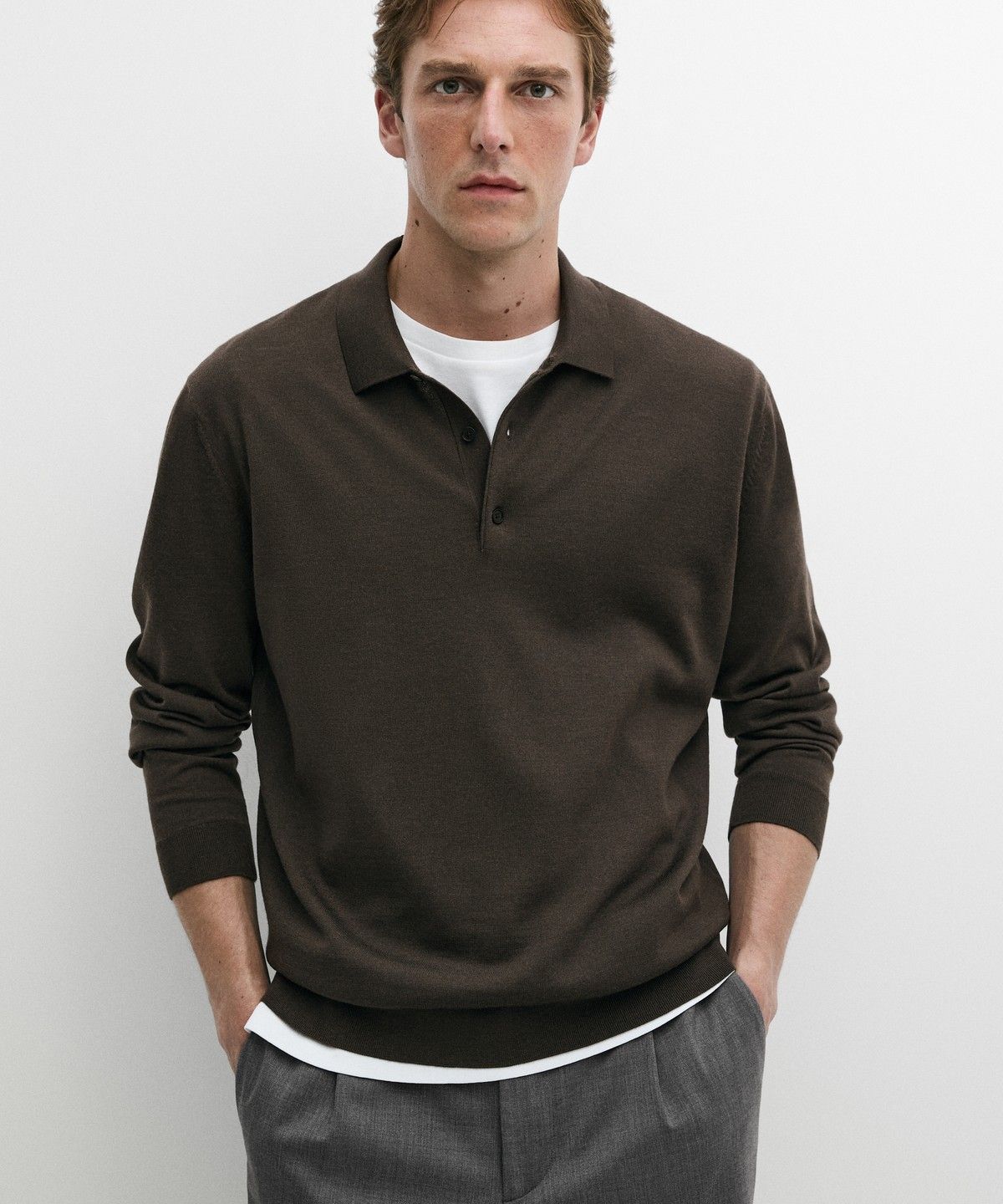 마시모두띠(MASSIMO DUTTI) 100% 메리노 울 니트 폴로 스웨터