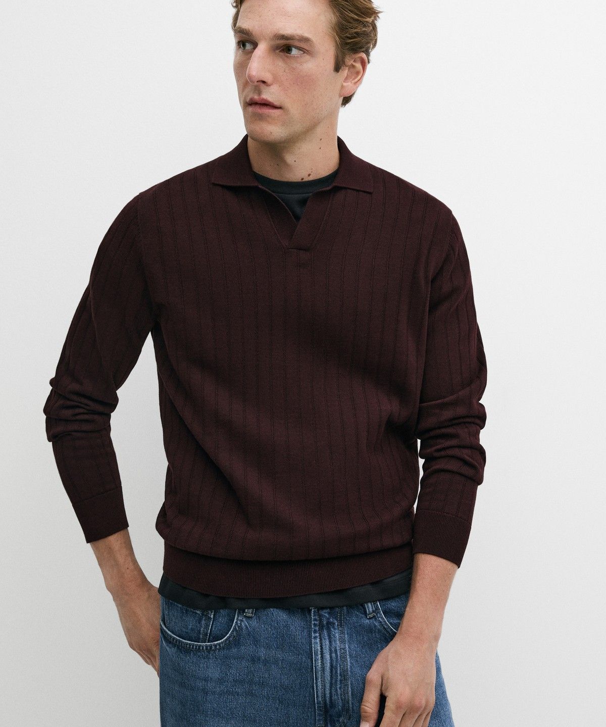 마시모두띠(MASSIMO DUTTI) 100% 코튼 니트 폴로 스웨터