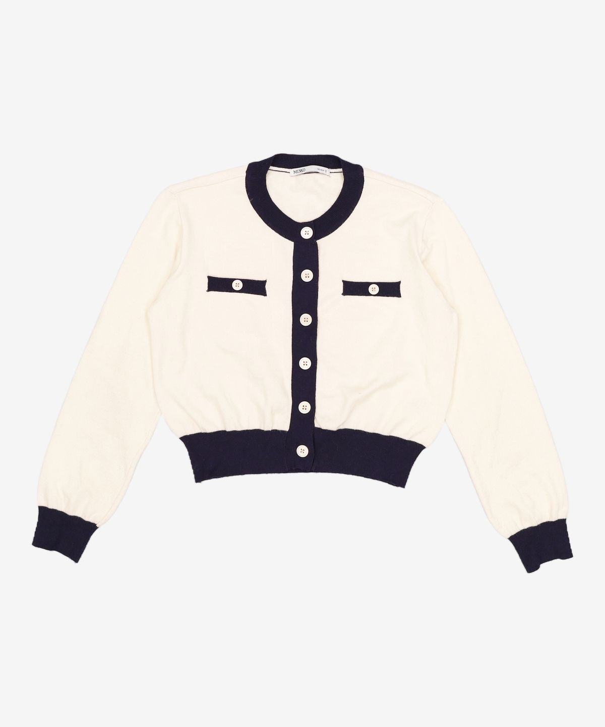 미쏘(MIXXO) 라운드넥 배색 가디건 MIWCKB912T S