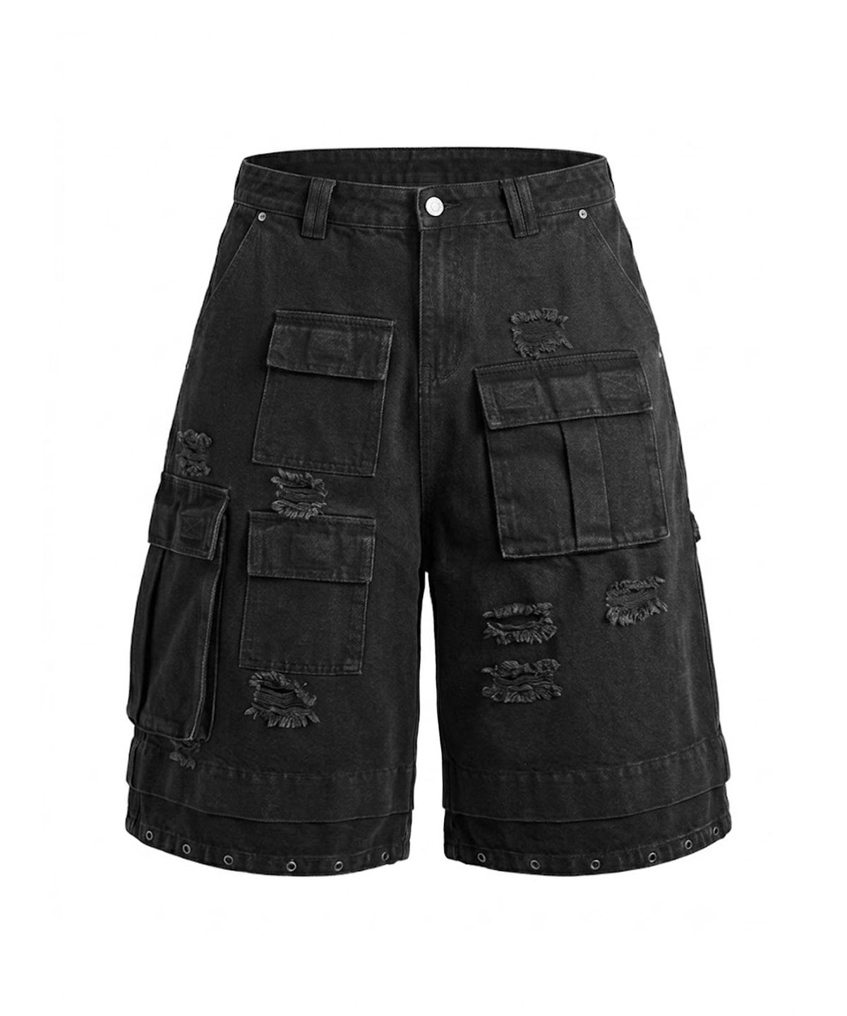 포스센스티브(FORCESENSITIVE) MASSIVE WASHED BLACK CARGO BERMUDA PANTS