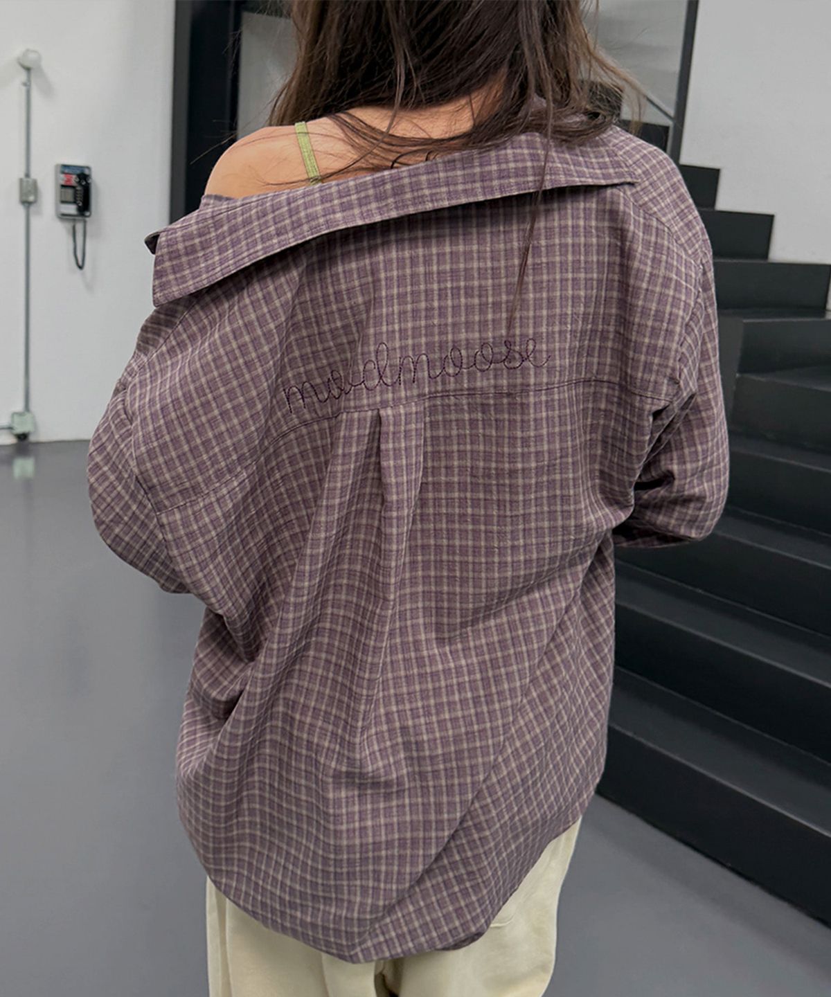 무드무스(MOODMOOSE) ROMANCE POCKET SHIRT PURPLE CHECK [MMSU1SH16PP]