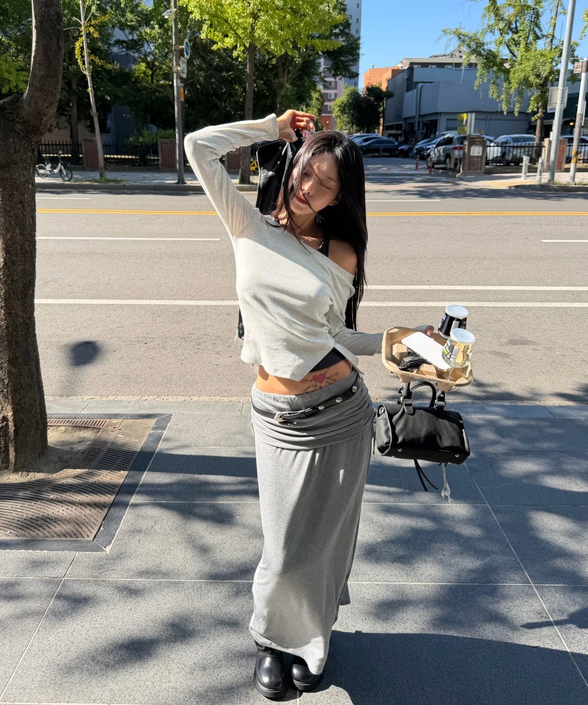 미쏘(MIXXO) 폴디드 밴딩 셔링 스커트_MIWWMG916C