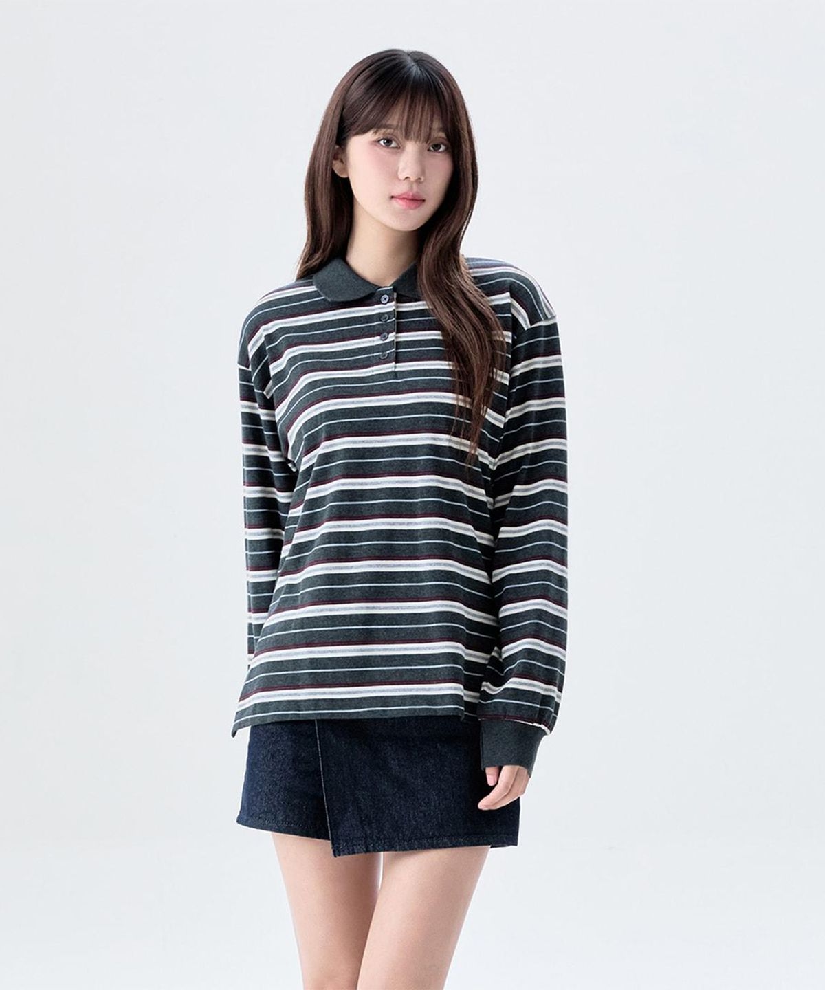 미쏘(MIXXO) 스트라이프 카라넥 티셔츠_MIWLWG914A