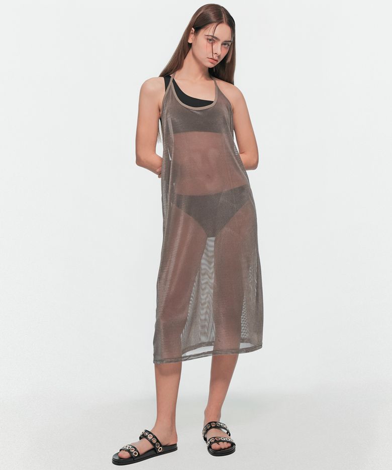 VELVET MESH ONE-PIECE GRAY