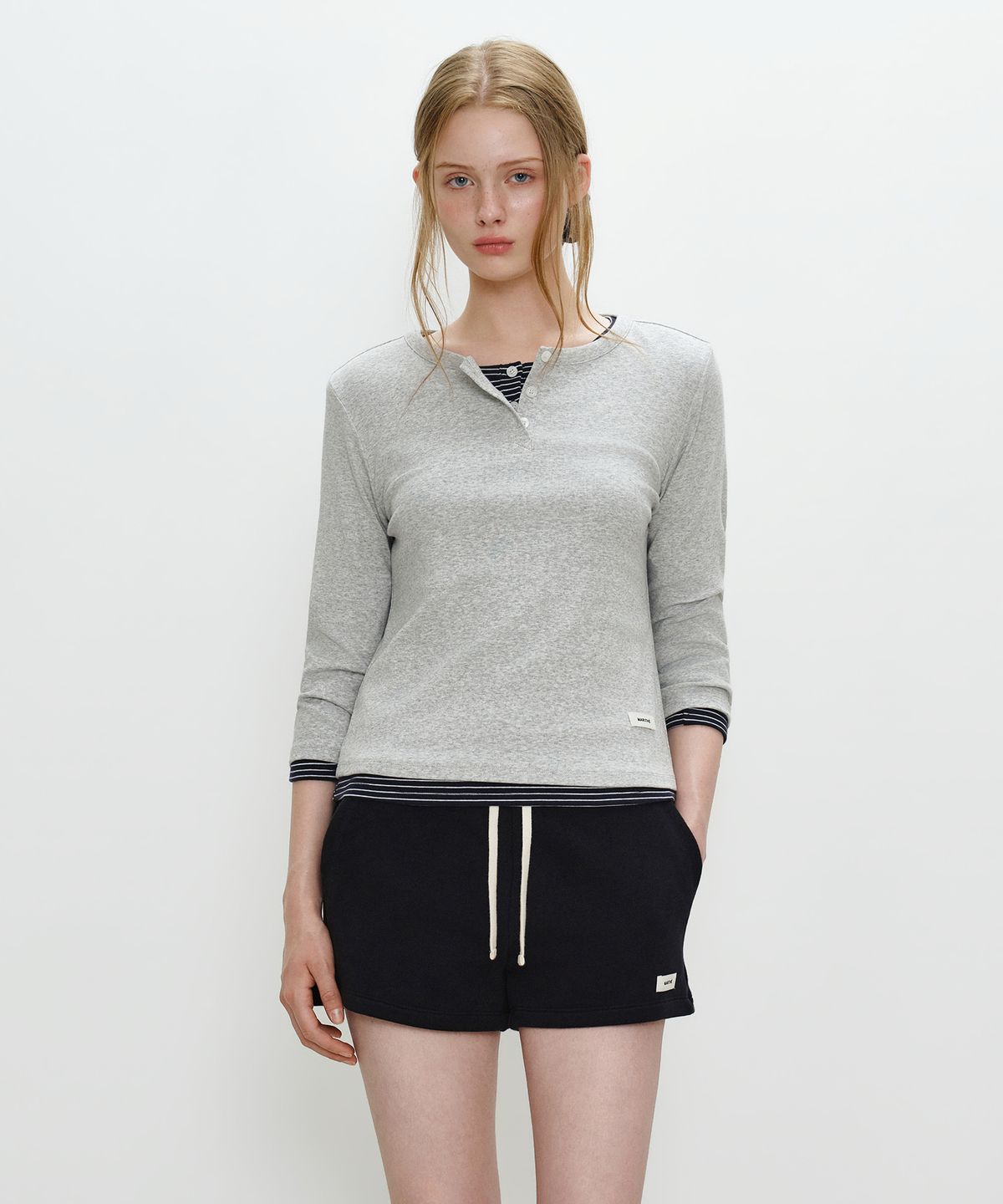 마리떼 프랑소와 저버(MARITHÉ + FRANҪOIS GIRBAUD) W BASIC HENLEY NECK 3/4 SLEEVE heather gray