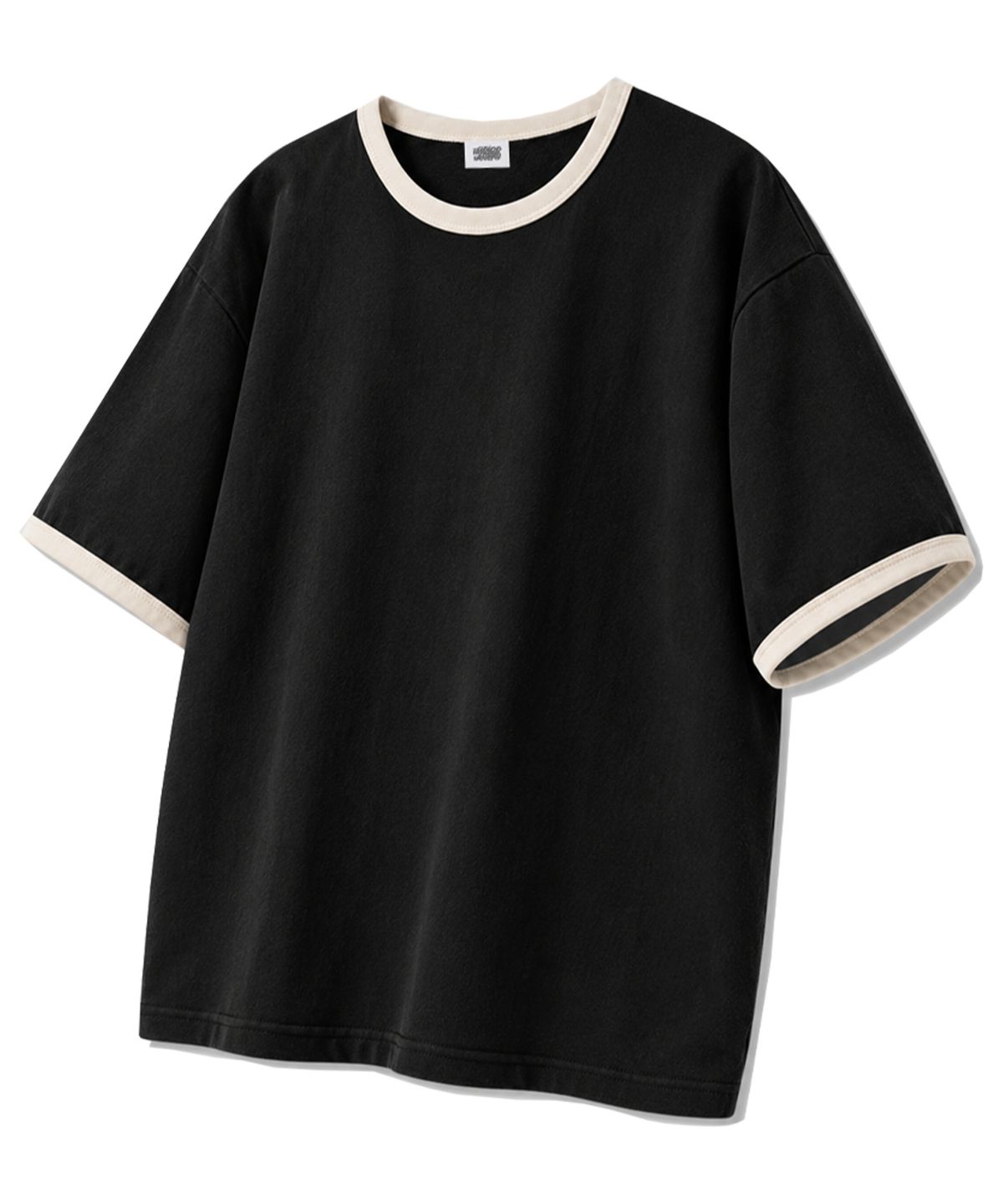 유니온가먼츠(UNION GARMENTS) 무지 오버핏 링거 반팔티 블랙크림