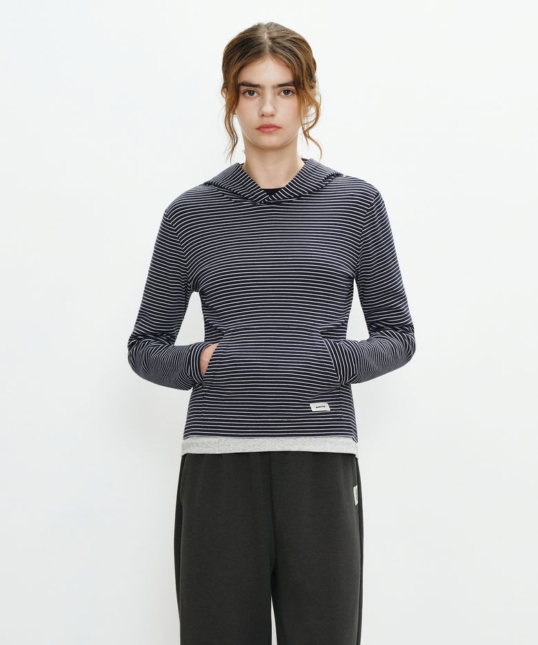 W BASIC HOODIE LONG SLEEVE navy stripe