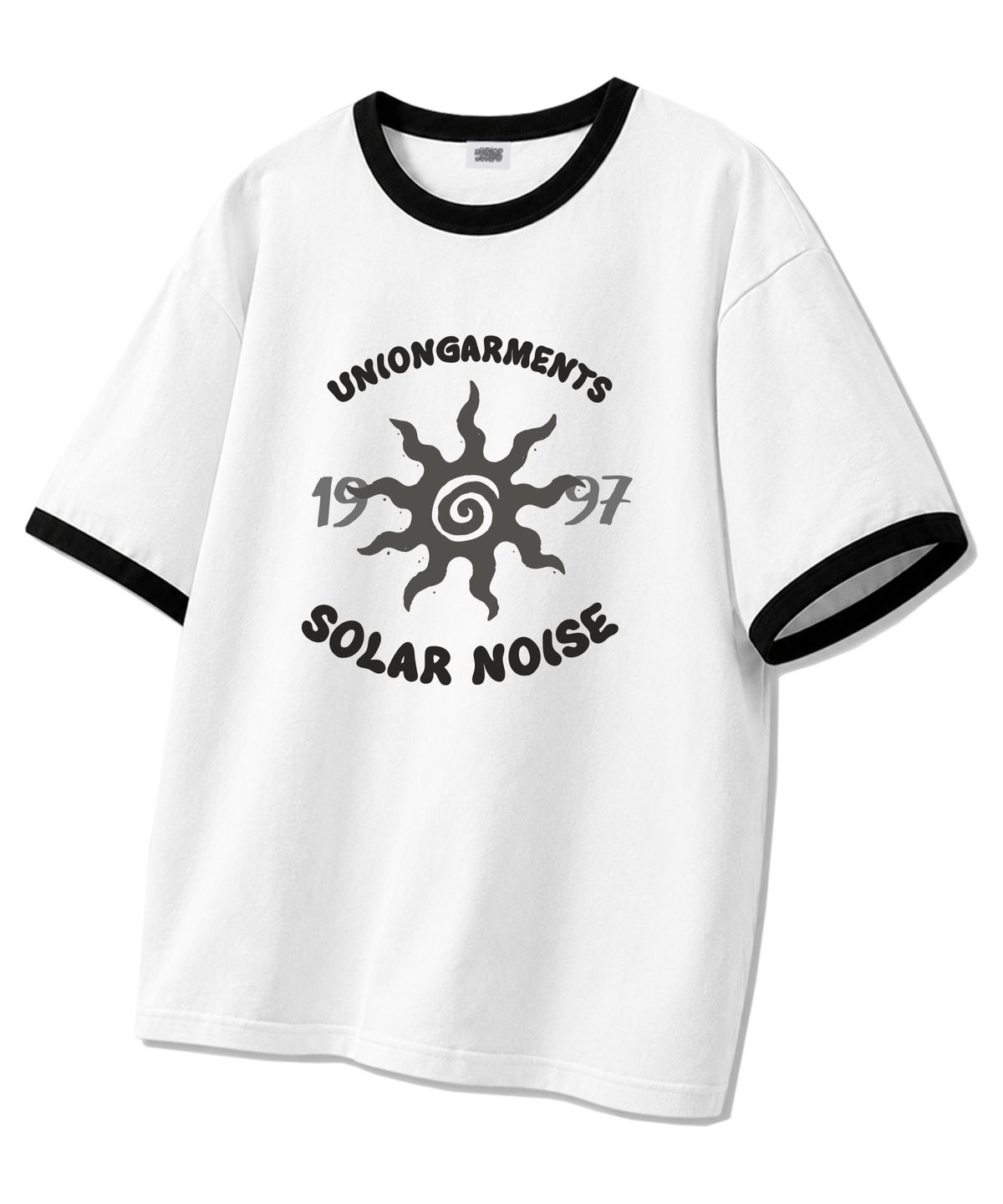 유니온가먼츠(UNION GARMENTS) 1997노이즈 오버핏 링거 반팔티 화이트블랙
