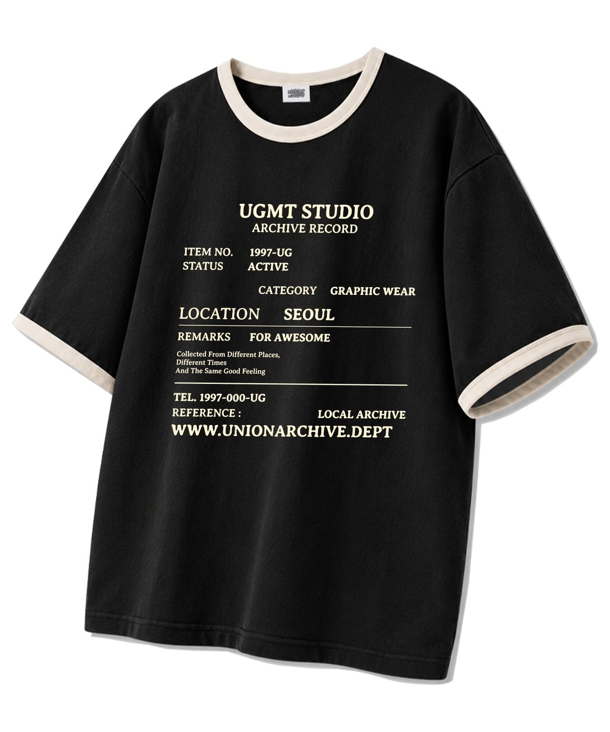 유니온가먼츠(UNION GARMENTS) 유니온레코드 링거 반팔티 블랙크림