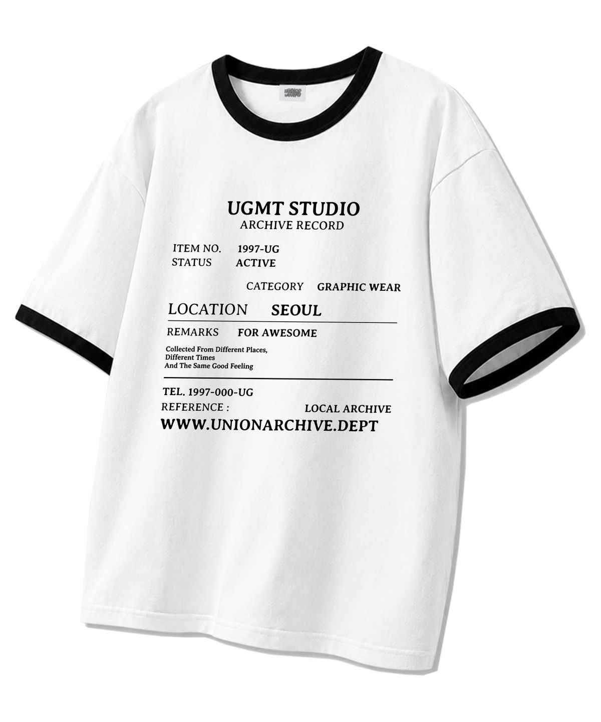유니온가먼츠(UNION GARMENTS) 유니온레코드 링거 반팔티 화이트블랙