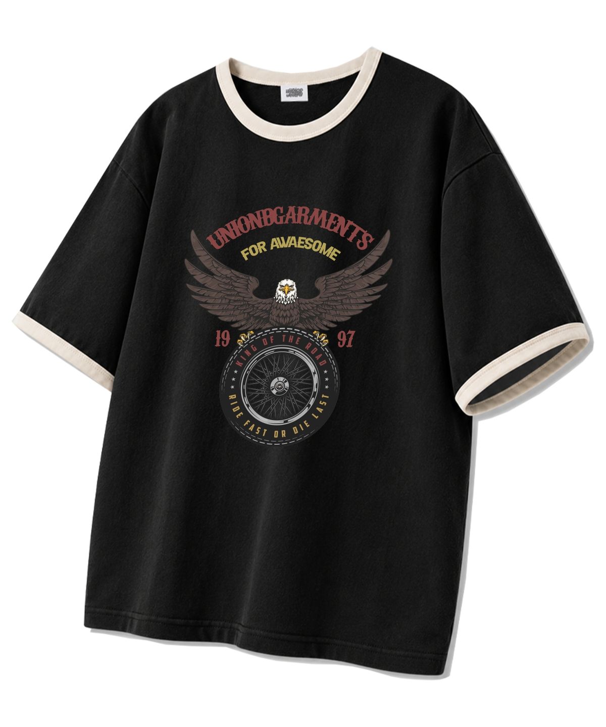 유니온가먼츠(UNION GARMENTS) 오브더로드 링거 반팔티 블랙크림