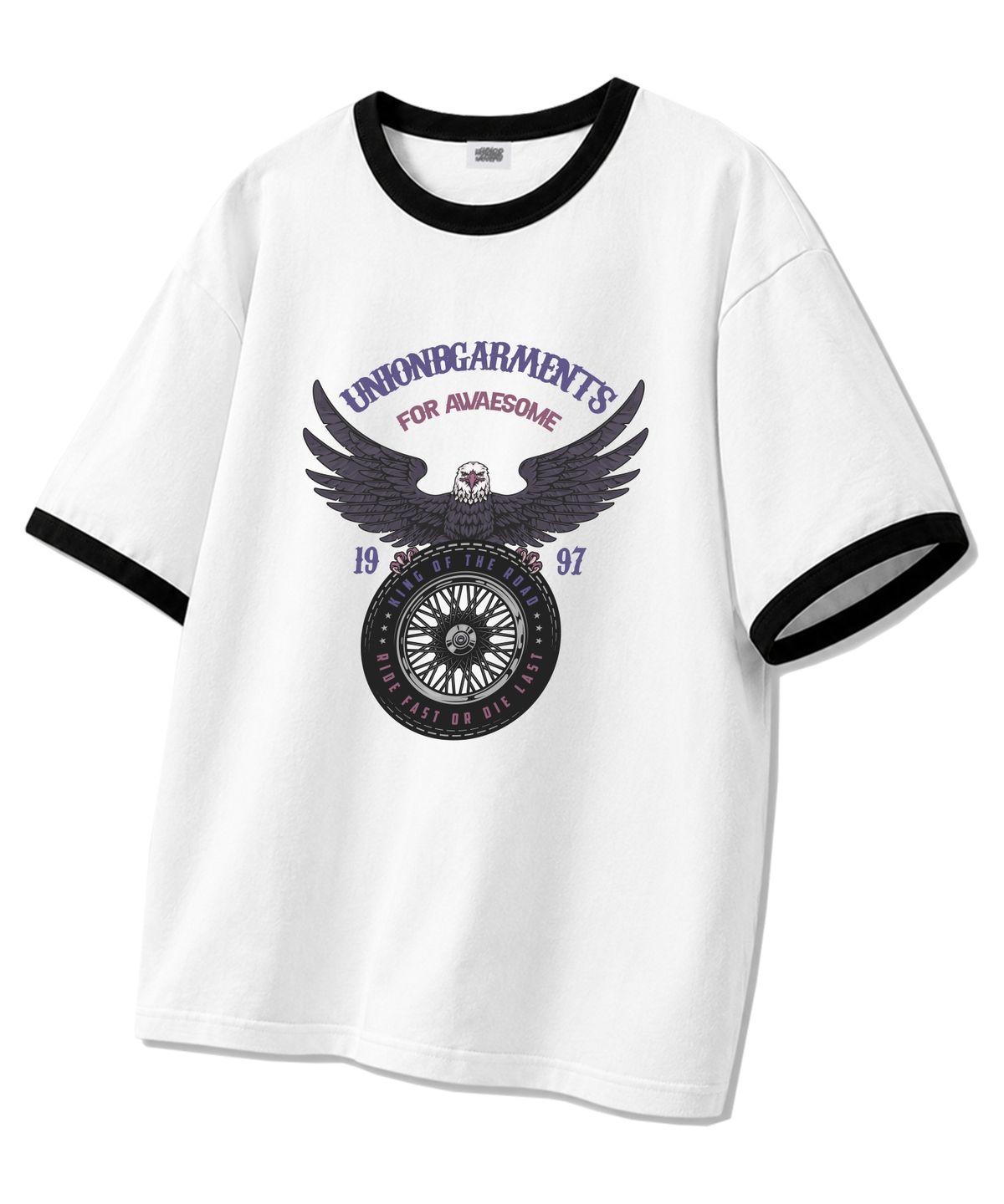 유니온가먼츠(UNION GARMENTS) 오브더로드 링거 반팔티 화이트블랙