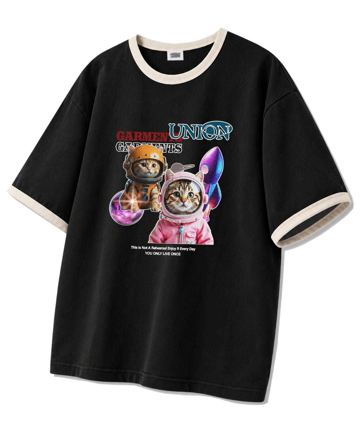 유니온가먼츠(UNION GARMENTS) 스페이스캣 링거 반팔티 블랙크림