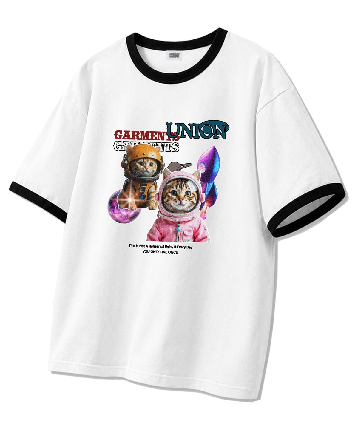 유니온가먼츠(UNION GARMENTS) 스페이스캣 링거 반팔티 화이트블랙