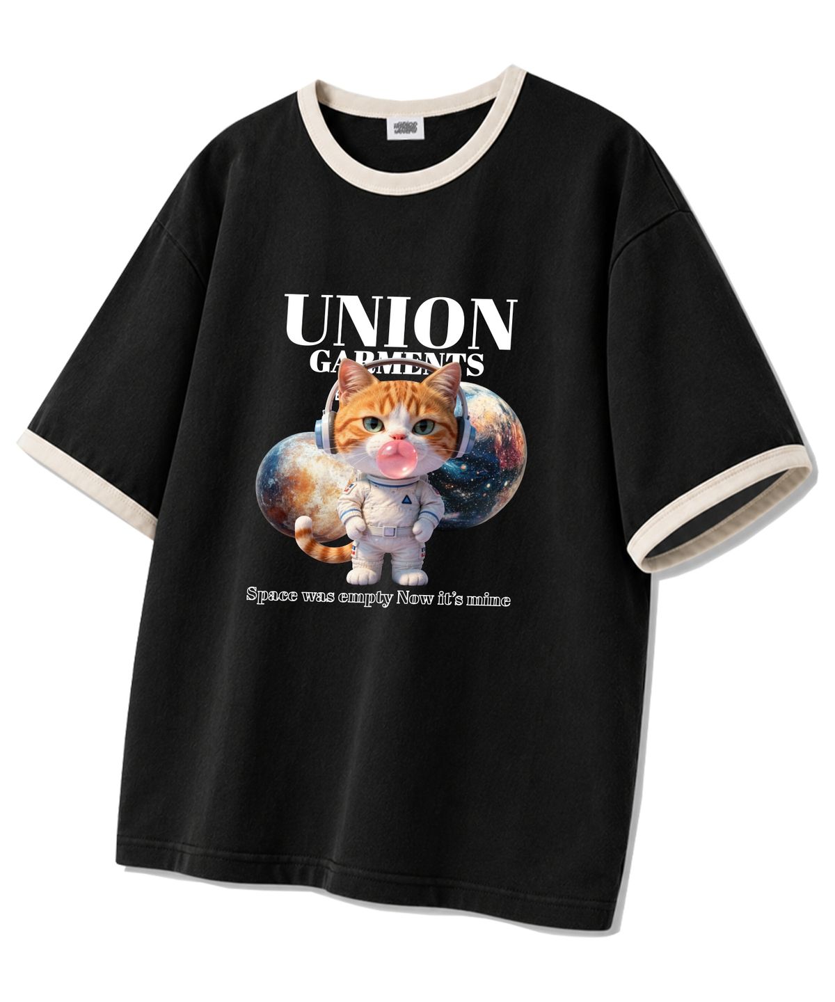 유니온가먼츠(UNION GARMENTS) 버블스페이스캣 링거 반팔티 블랙크림