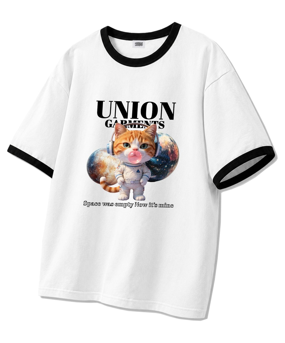 유니온가먼츠(UNION GARMENTS) 버블스페이스캣 링거 반팔티 화이트블랙