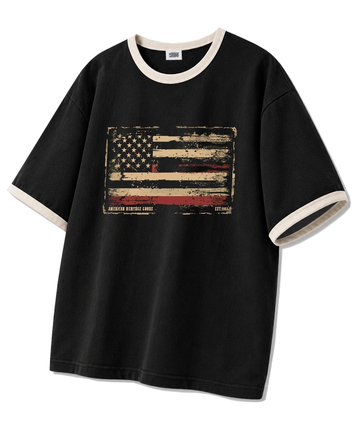 유니온가먼츠(UNION GARMENTS) 아메리카헤리티지 링거 반팔티 블랙크림