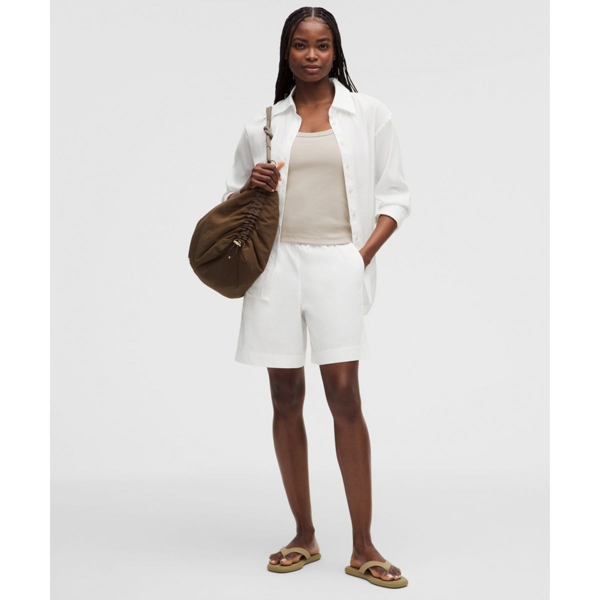 룰루레몬(LULULEMON) LuluLinen 하이라이즈 릴랙스 핏 쇼츠 7inch  WHT