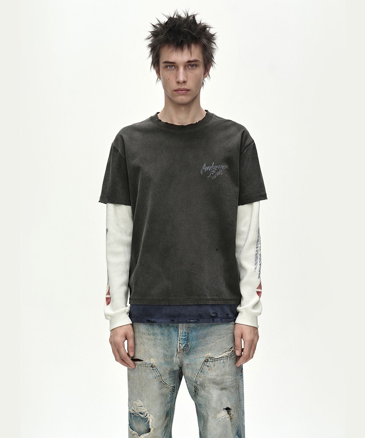 앤더슨벨(ADSB ANDERSSON BELL) DISTRESS LAYERED LONG SLEEVE T-SHIRT (CHARCOAL)