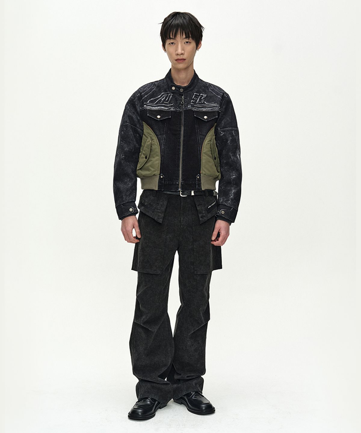 앤더슨벨(ADSB ANDERSSON BELL) NYLON PATCH RACING DENIM COMBO JACKET (BLACK)