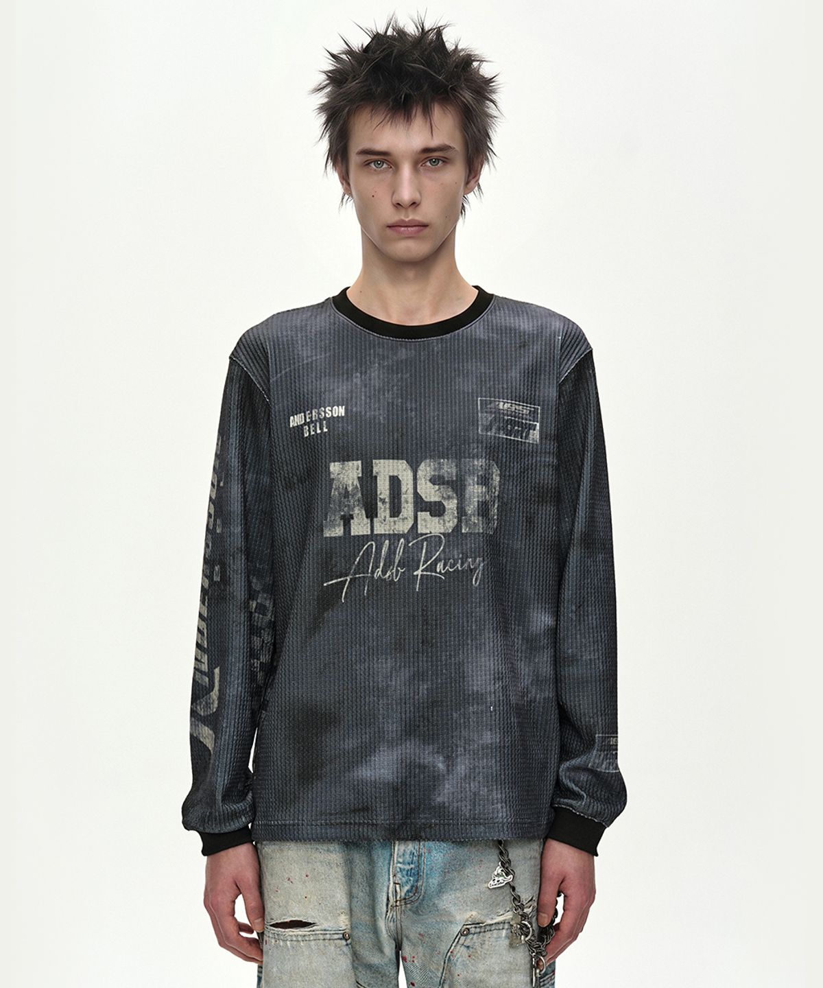 앤더슨벨(ADSB ANDERSSON BELL) RACING PRINTED WAFFLE LONG SLEEVE T-SHIRT (BLACK)