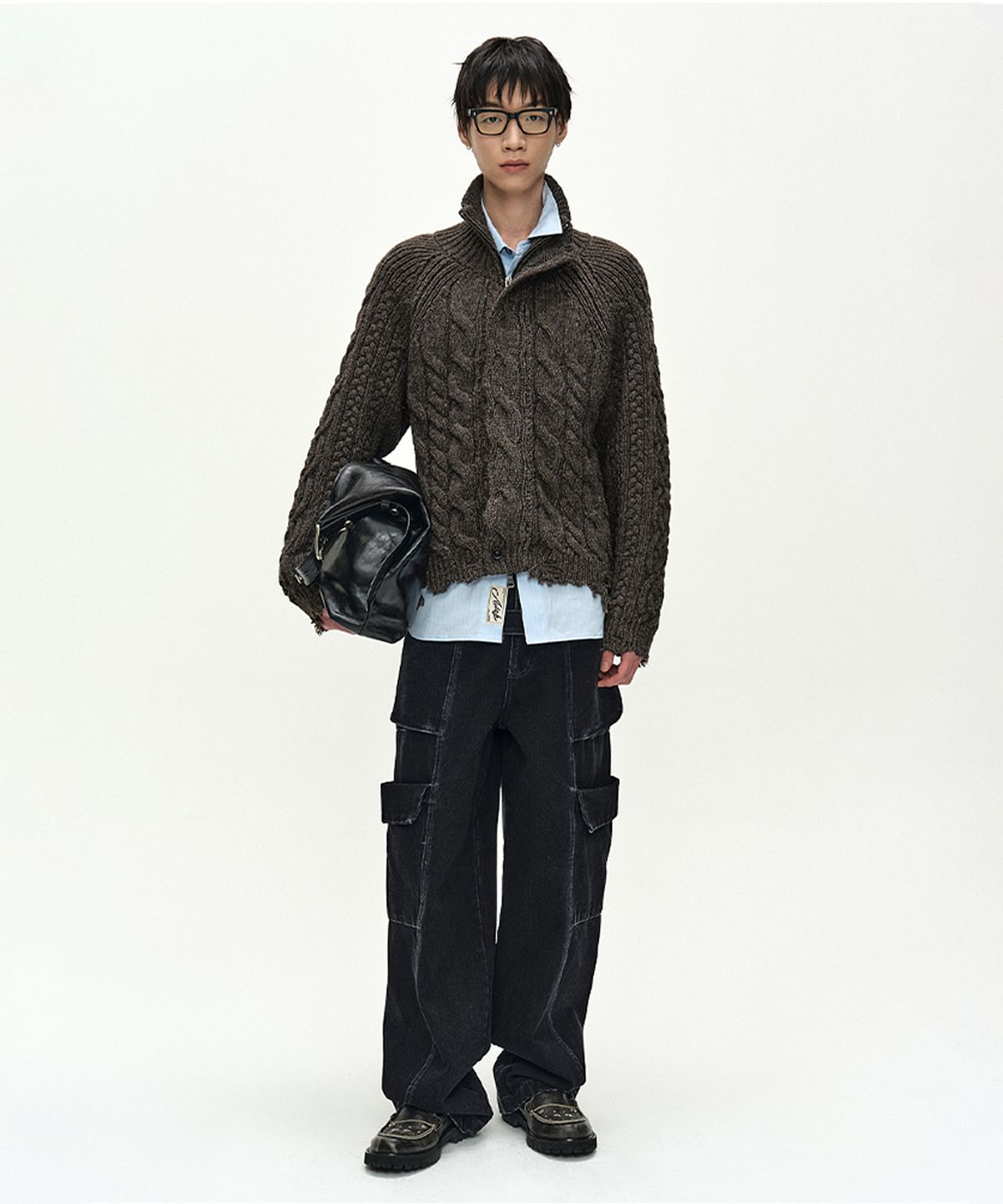 앤더슨벨(ADSB ANDERSSON BELL) BELT LAYERED CARGO WIDE-LEG JEANS (BLACK)