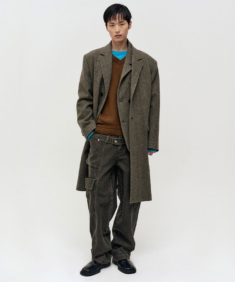 BELT LAYERED CARGO WIDE-LEG JEANS (KHAKI)