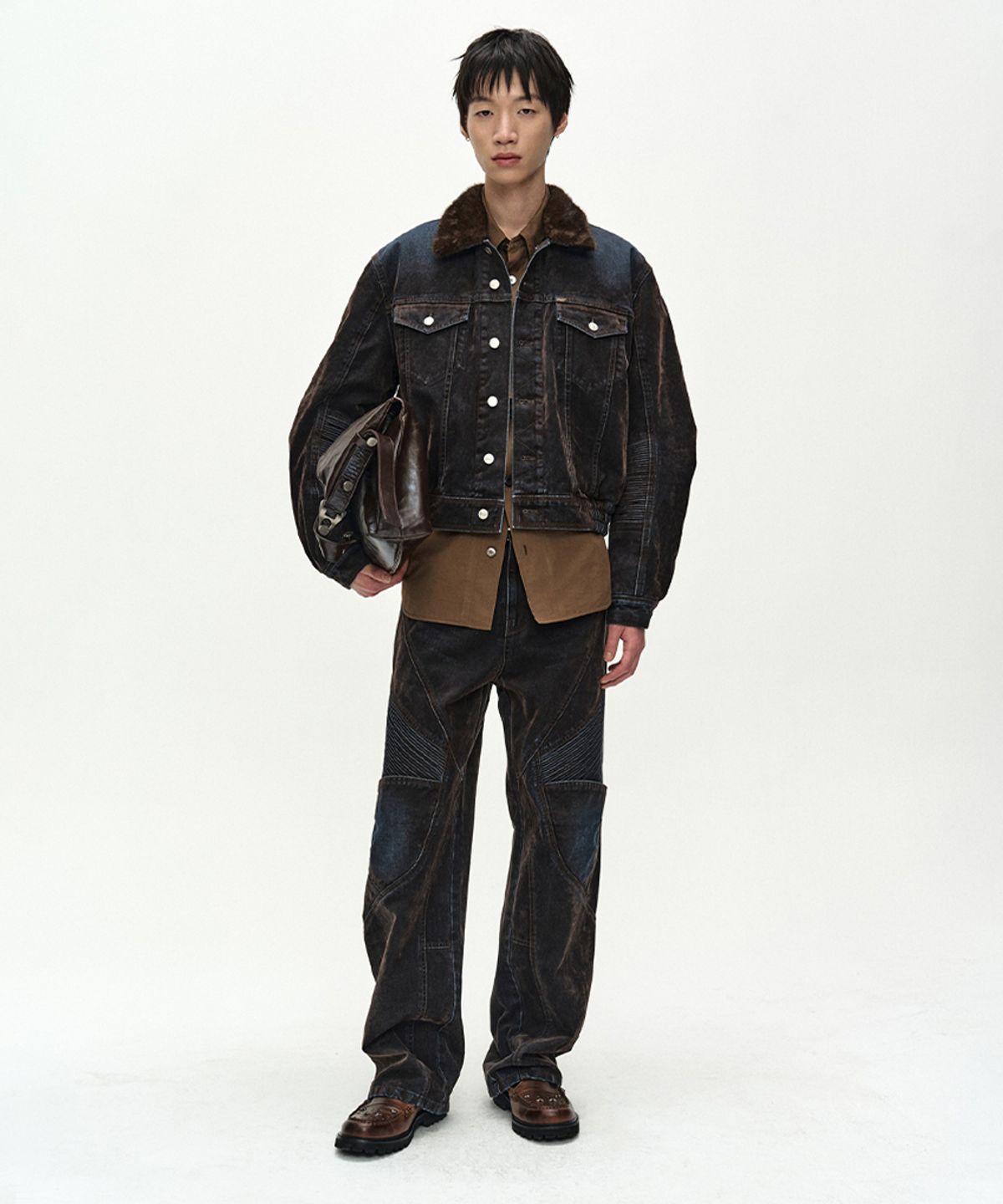 앤더슨벨(ADSB ANDERSSON BELL) UNISEX RODEO BIKER WIDE-LEG JEANS (BROWN/BLUE)