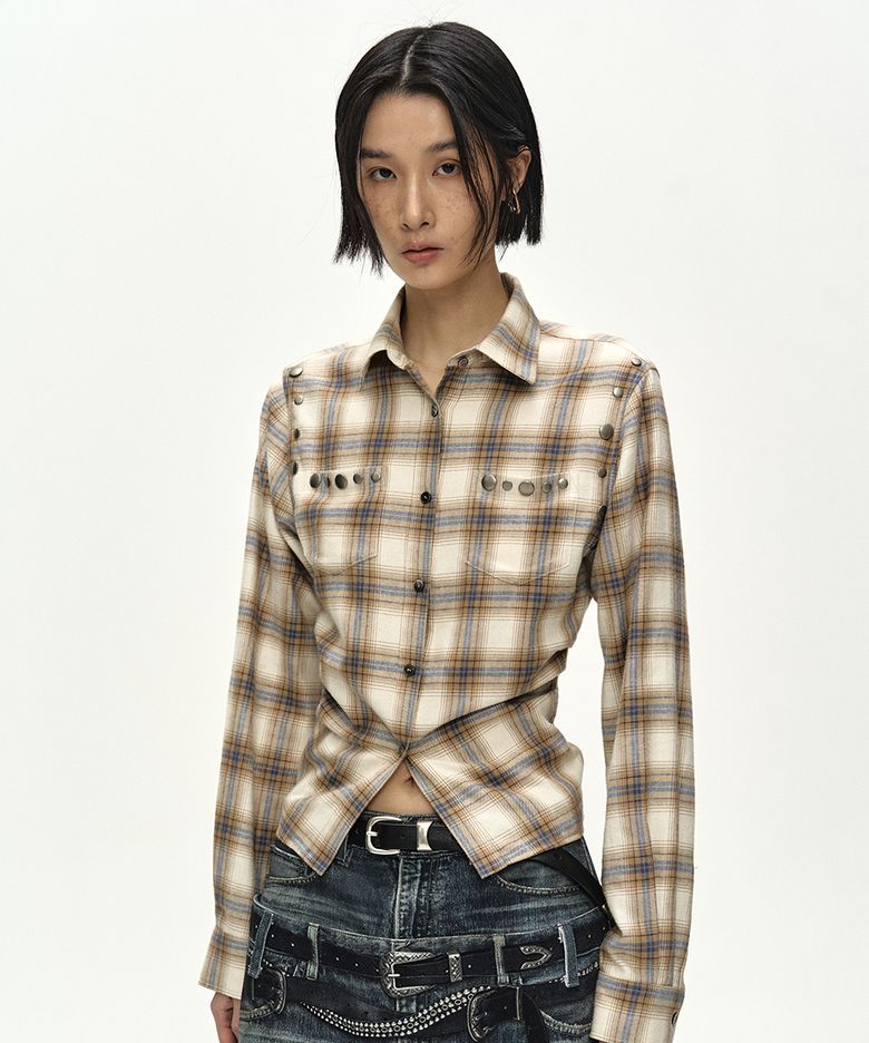 CHECK STUDDED CONTOUR SHIRT (BEIGE)