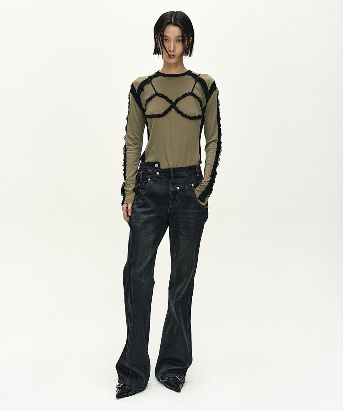 앤더슨벨(ADSB ANDERSSON BELL) TWIST FOLD COATED JEANS (DARK BLUE)
