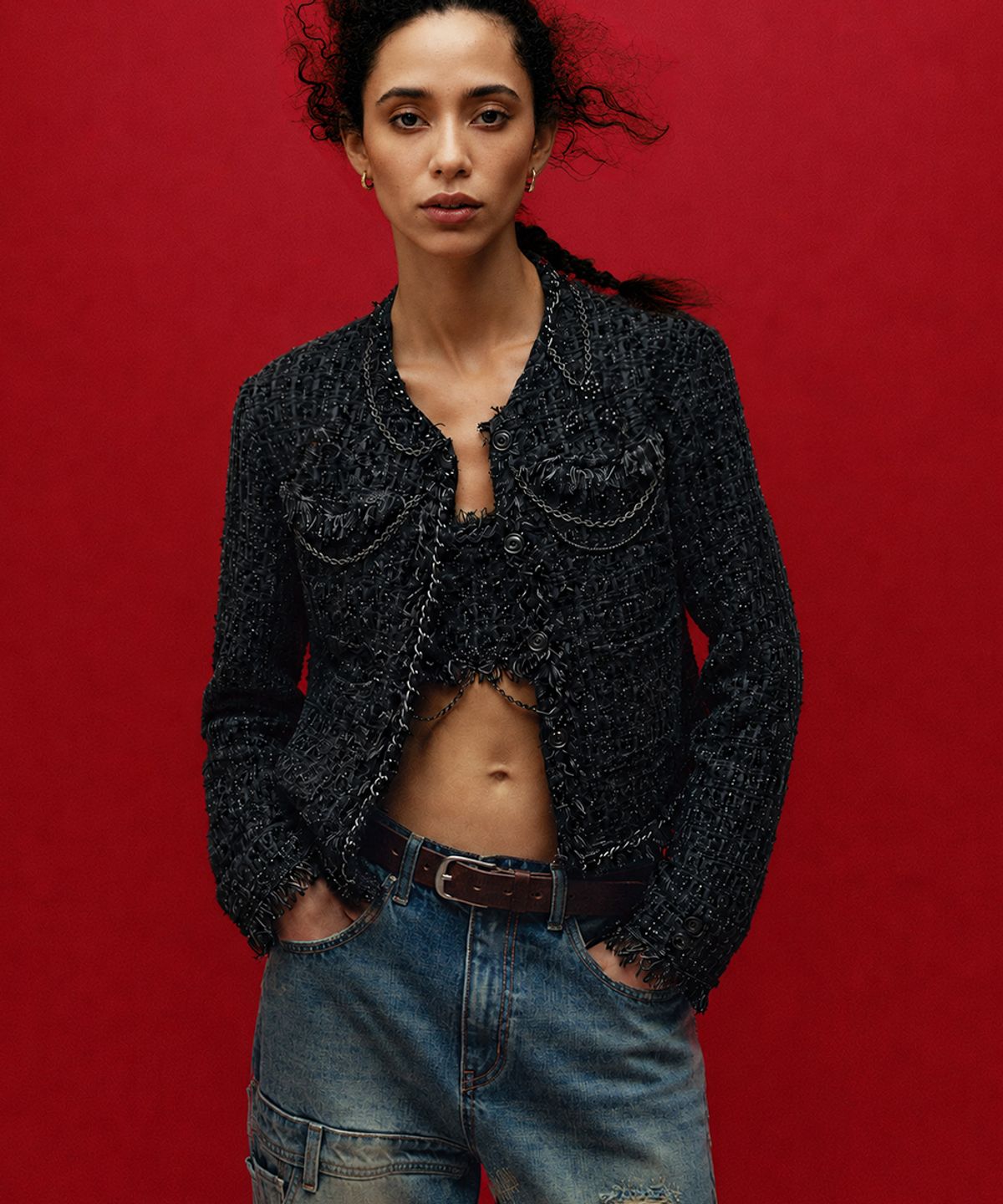 앤더슨벨(ADSB ANDERSSON BELL) RAW CHAIN-EDGE TWEED JACKET (BLACK)