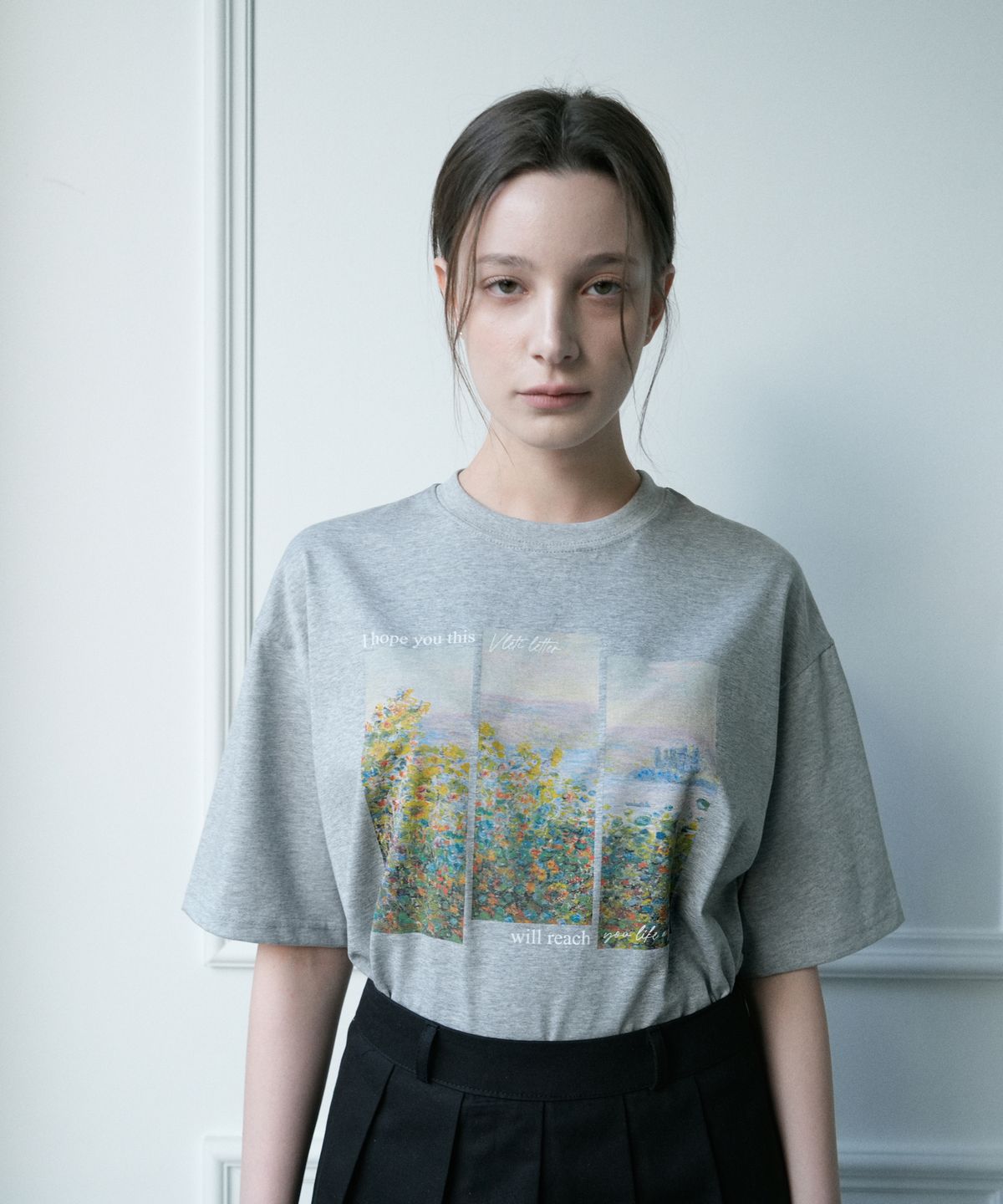 블레티(VLETI) Letter Art Work Printing T-shirt (gray)