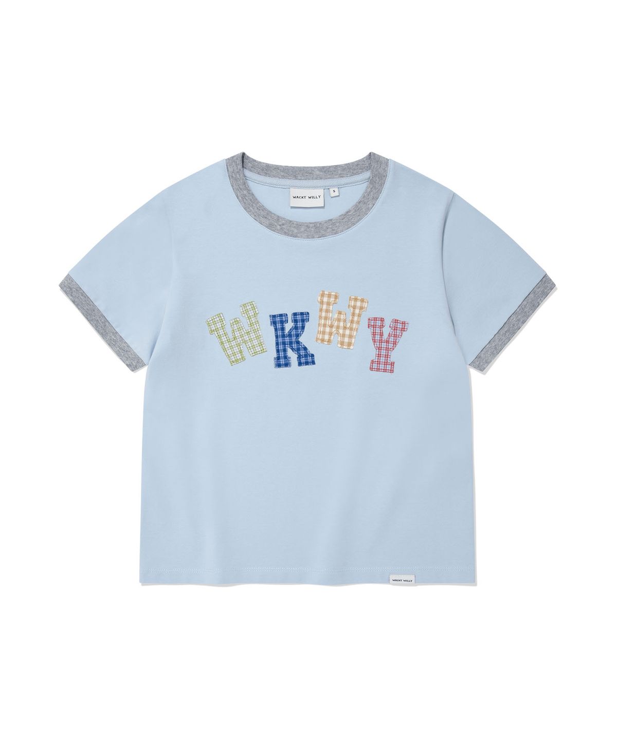 와키윌리(WACKY WILLY) 우먼스 슬림 베이비핏 링거 반팔티셔츠 스카이블루