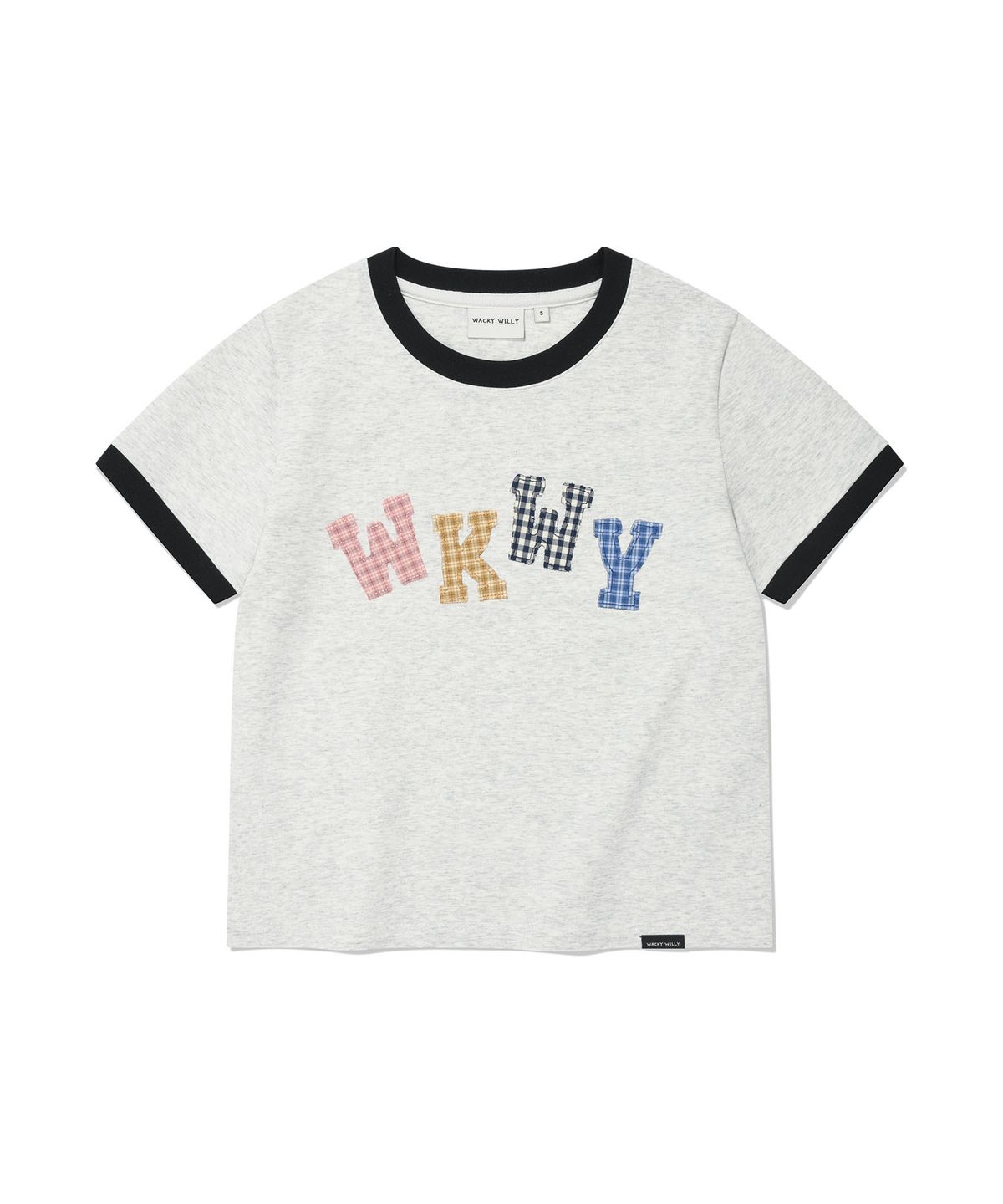 와키윌리(WACKY WILLY) 우먼스 슬림 베이비핏 링거 반팔티셔츠 라이트그레이