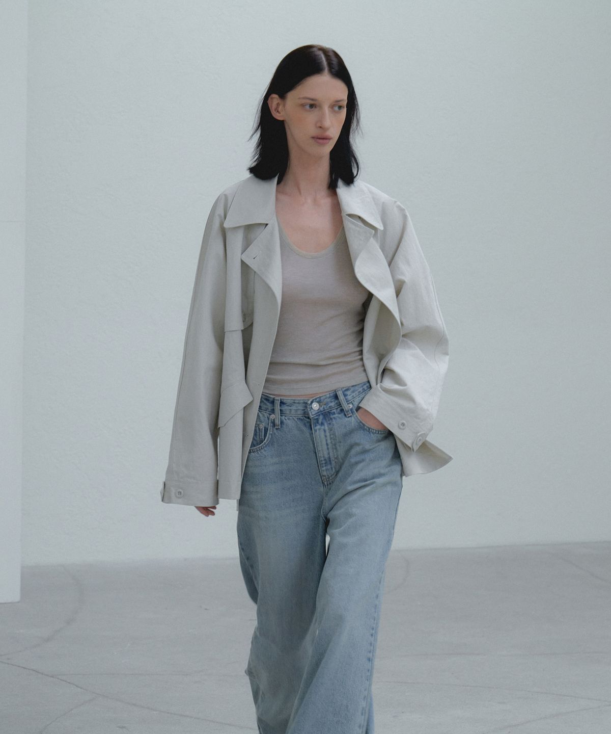 108파운드(108POUND) Cotton Half Trench Coat_Grayish beige