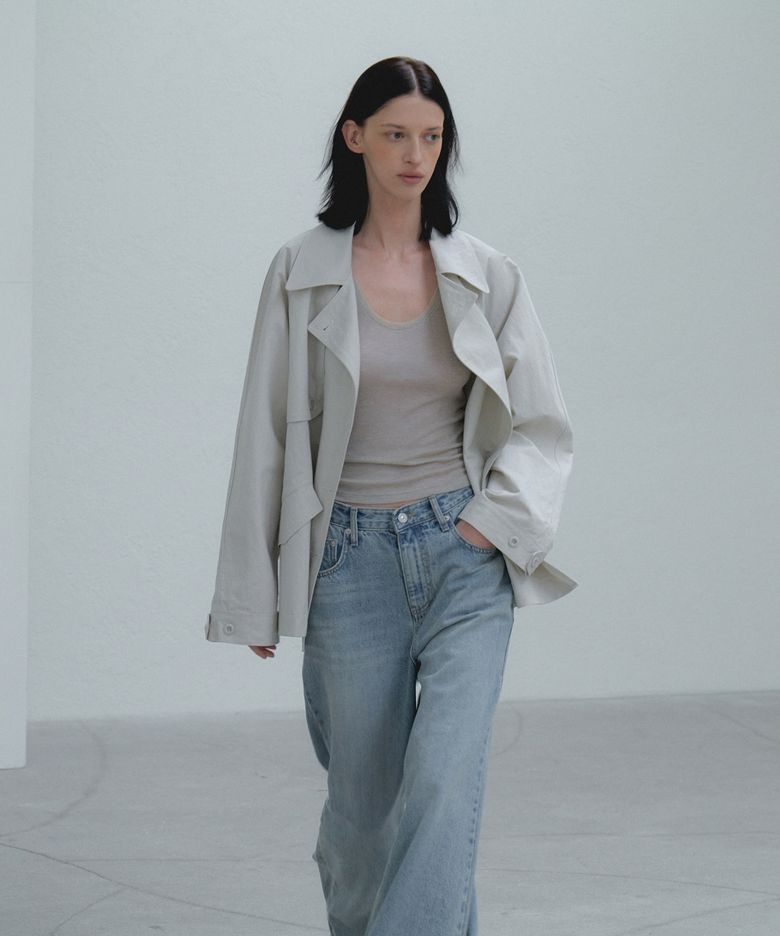 Cotton Half Trench Coat_Grayish beige