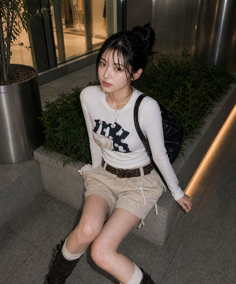 도트 A플라워 패치 긴팔티셔츠​ [화이트]