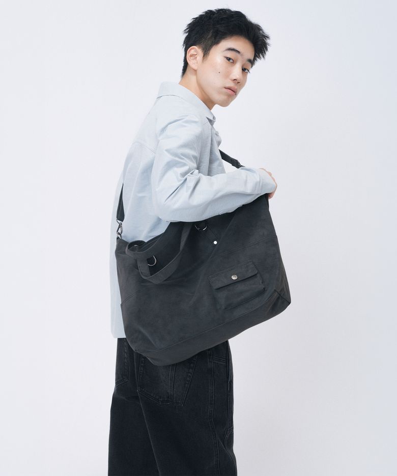 Leather shoulder big bag CHARCOAL