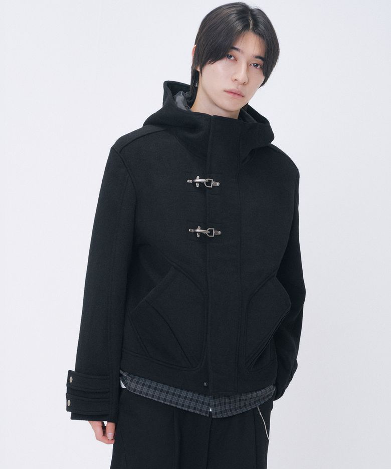 Fireman clasp hoodie short coat BLACK