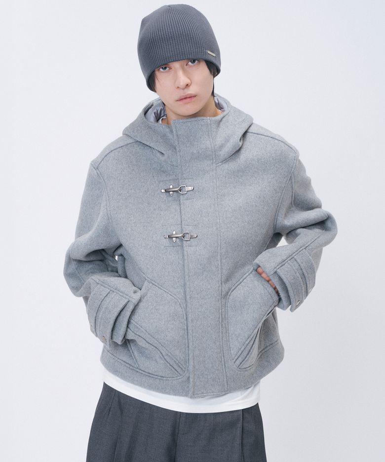 Fireman clasp hoodie short coat GREY