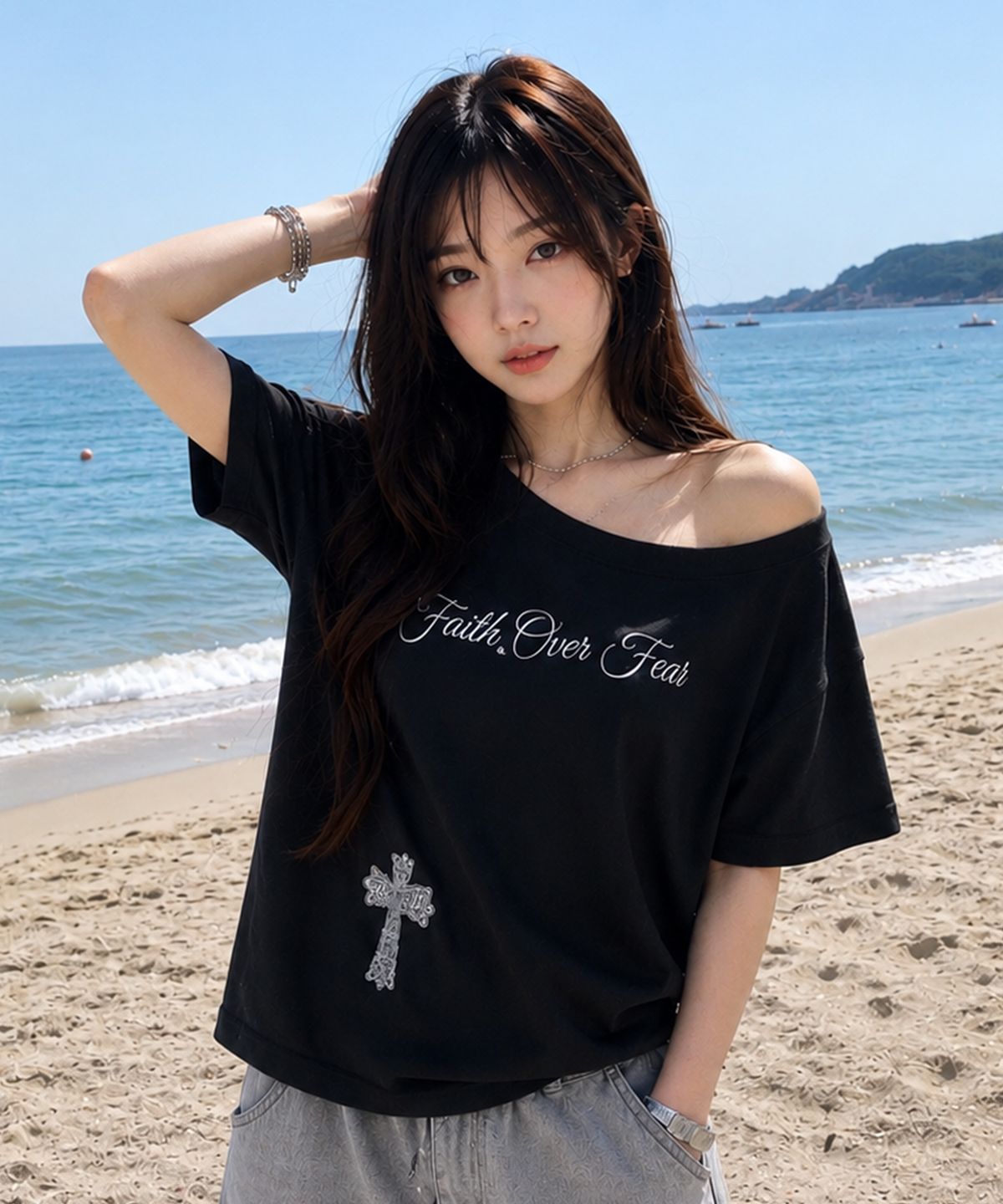 이퓨원트(IFYOUWANT) Grace One-Shoulder Tee Black